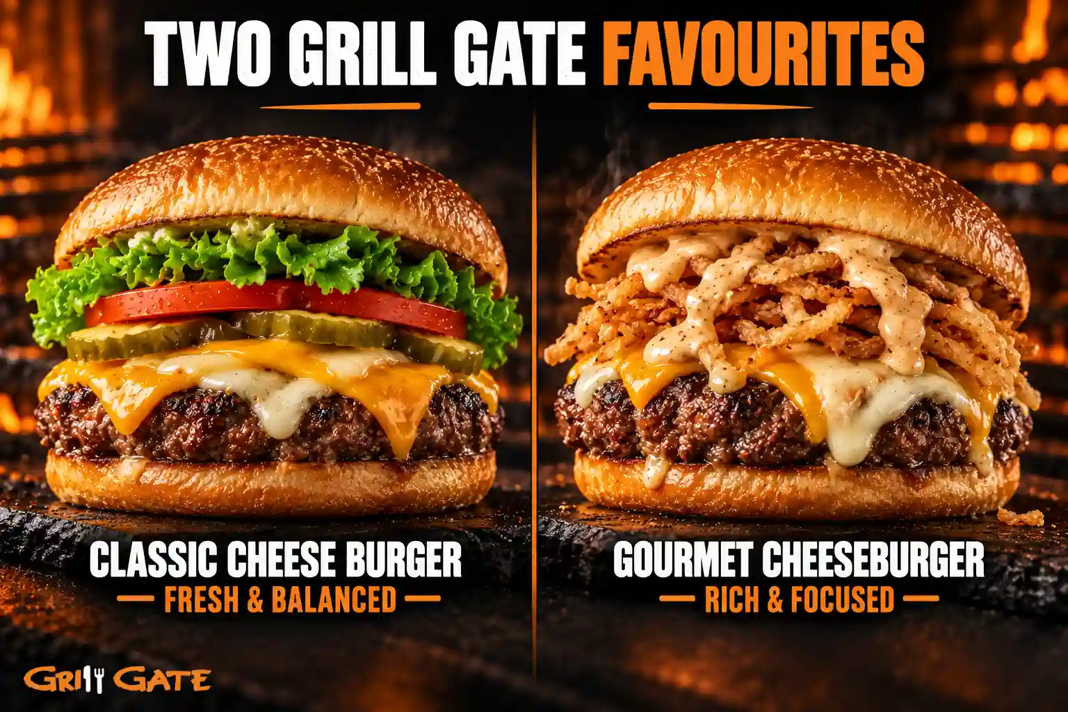 Grill Gate Classic Cheese Burger and Gourmet Cheeseburger comparison
